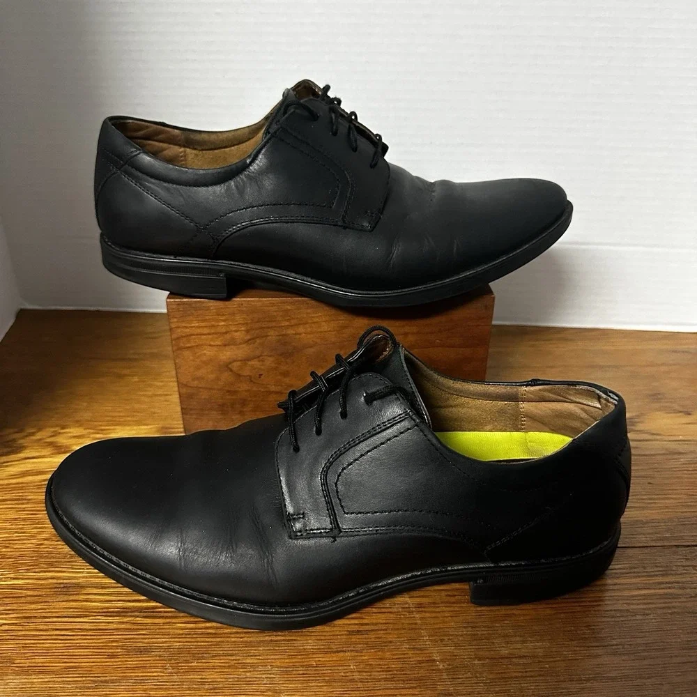 Florsheim Men's Shoes Black‎ Leather Lace Comfortech Ortholite Sz 9D Plain Toe